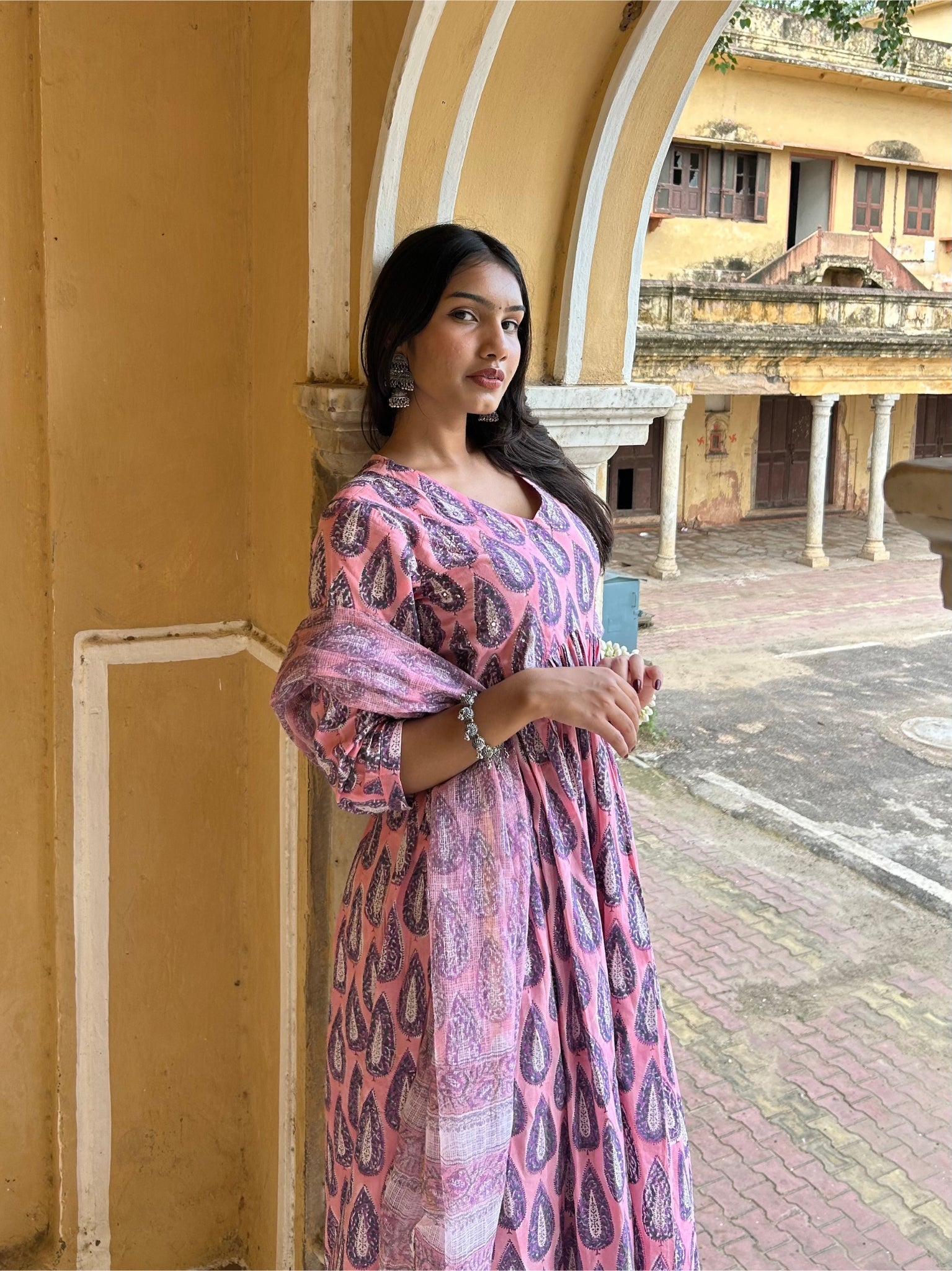 Elegant Handblock Cotton Anarkali Kurti – Stylish Casual and Festive Wear
