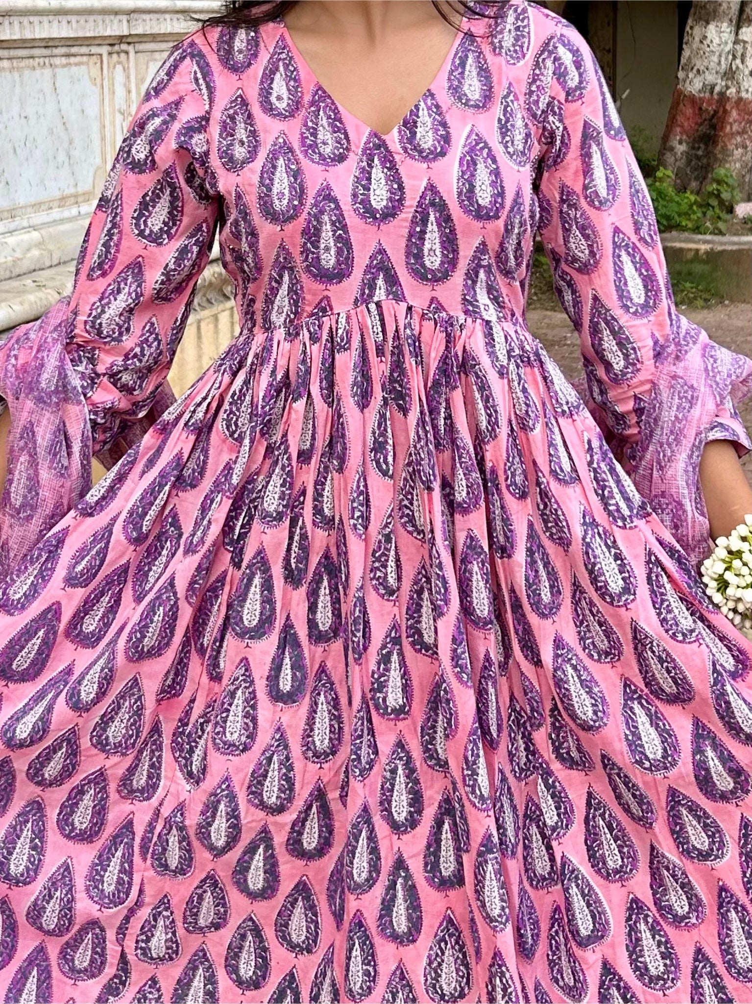 Elegant Handblock Cotton Anarkali Kurti – Stylish Casual and Festive Wear