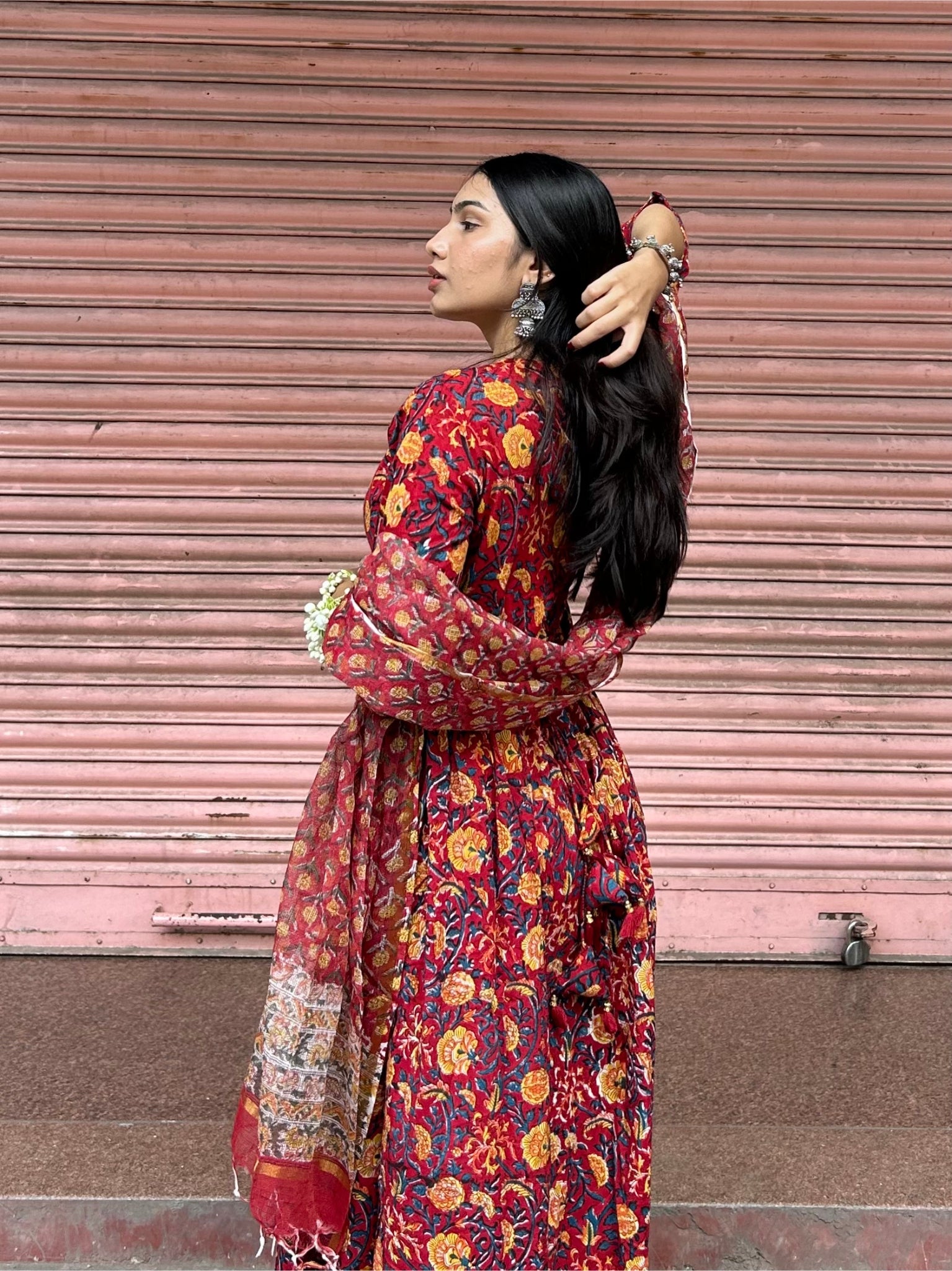Handblock Print Cotton Anarkali Kurti – Elegant, Comfortable Festive Wear
