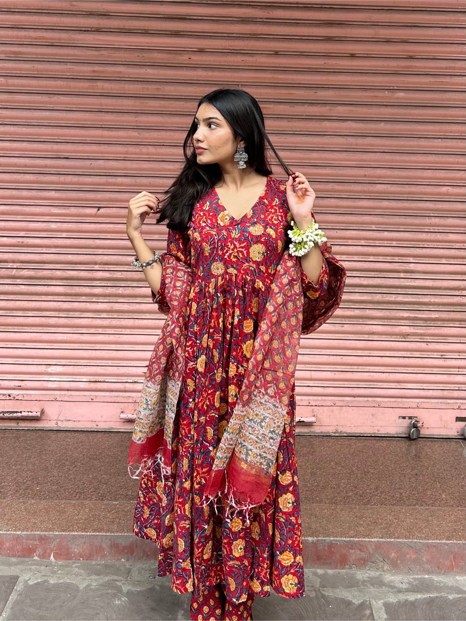 Handblock Print Cotton Anarkali Kurti – Elegant, Comfortable Festive Wear