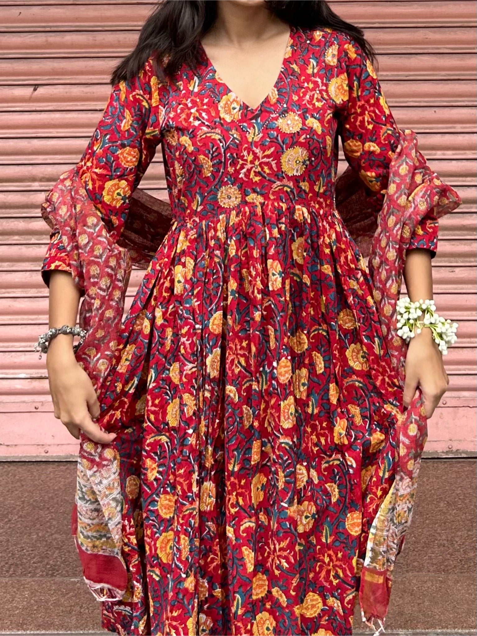 Handblock Print Cotton Anarkali Kurti – Elegant, Comfortable Festive Wear