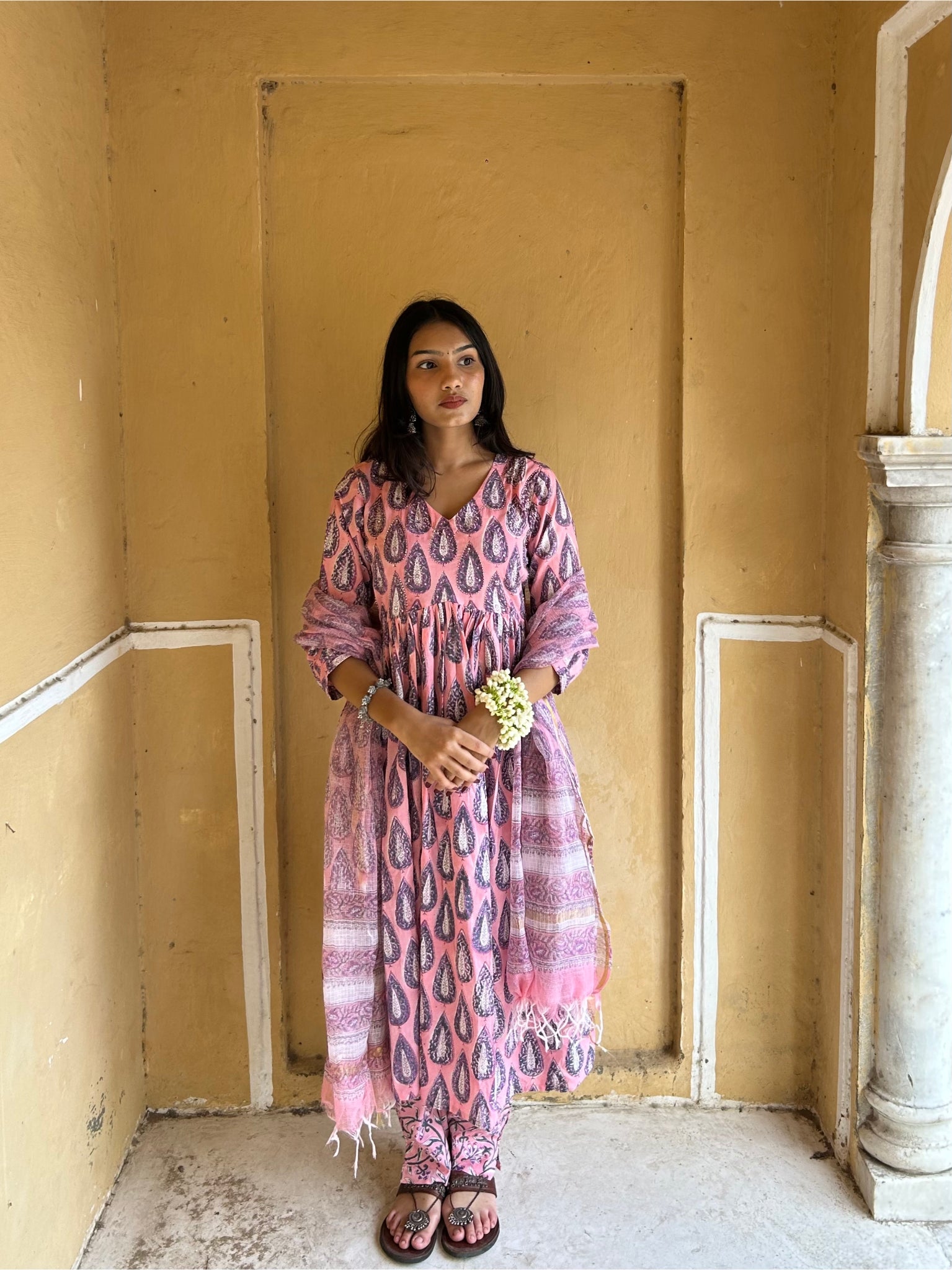 Elegant Handblock Cotton Anarkali Kurti – Stylish Casual and Festive Wear