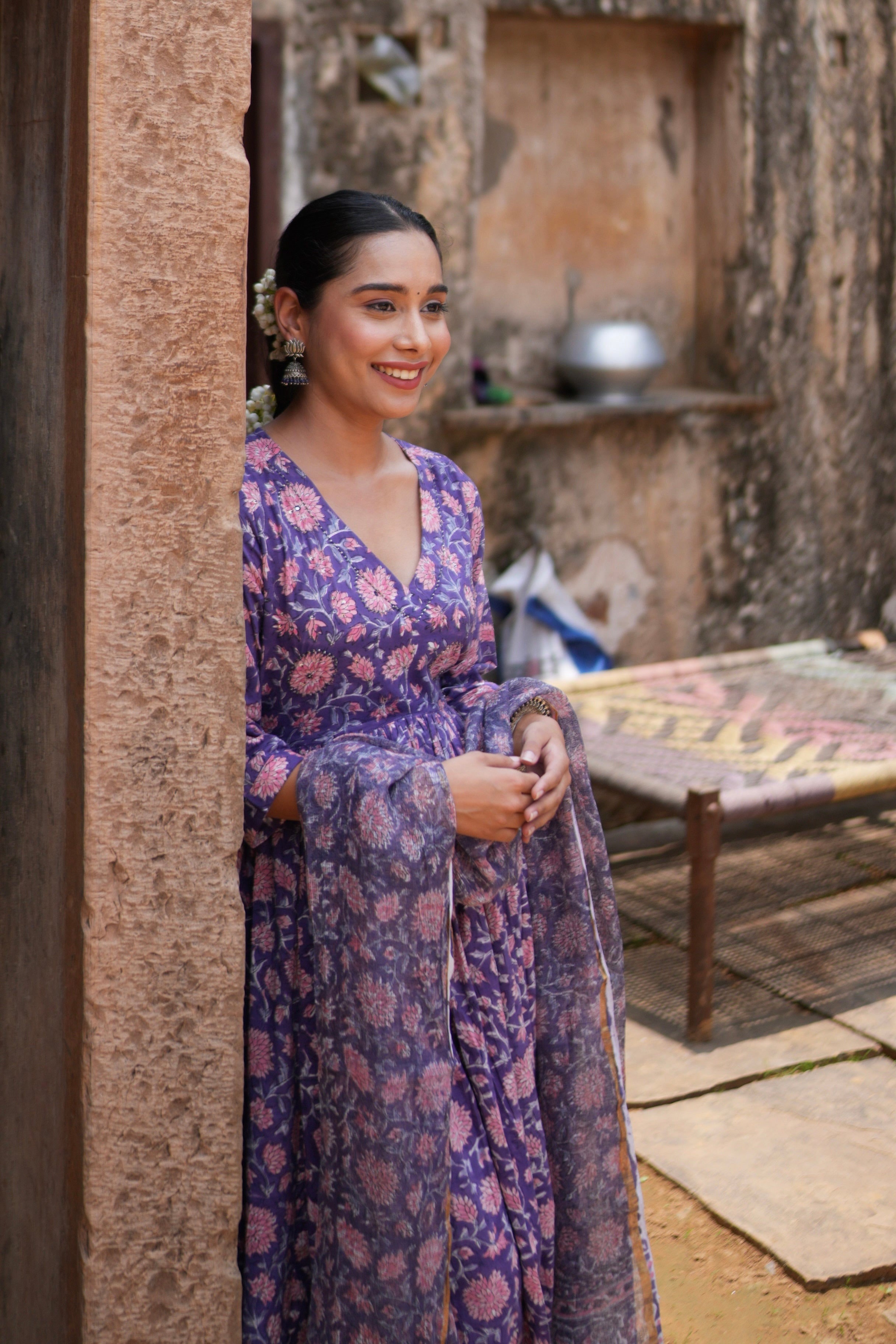 Handblock Print Cotton Anarkali Kurti for Festive and Casual Wear
