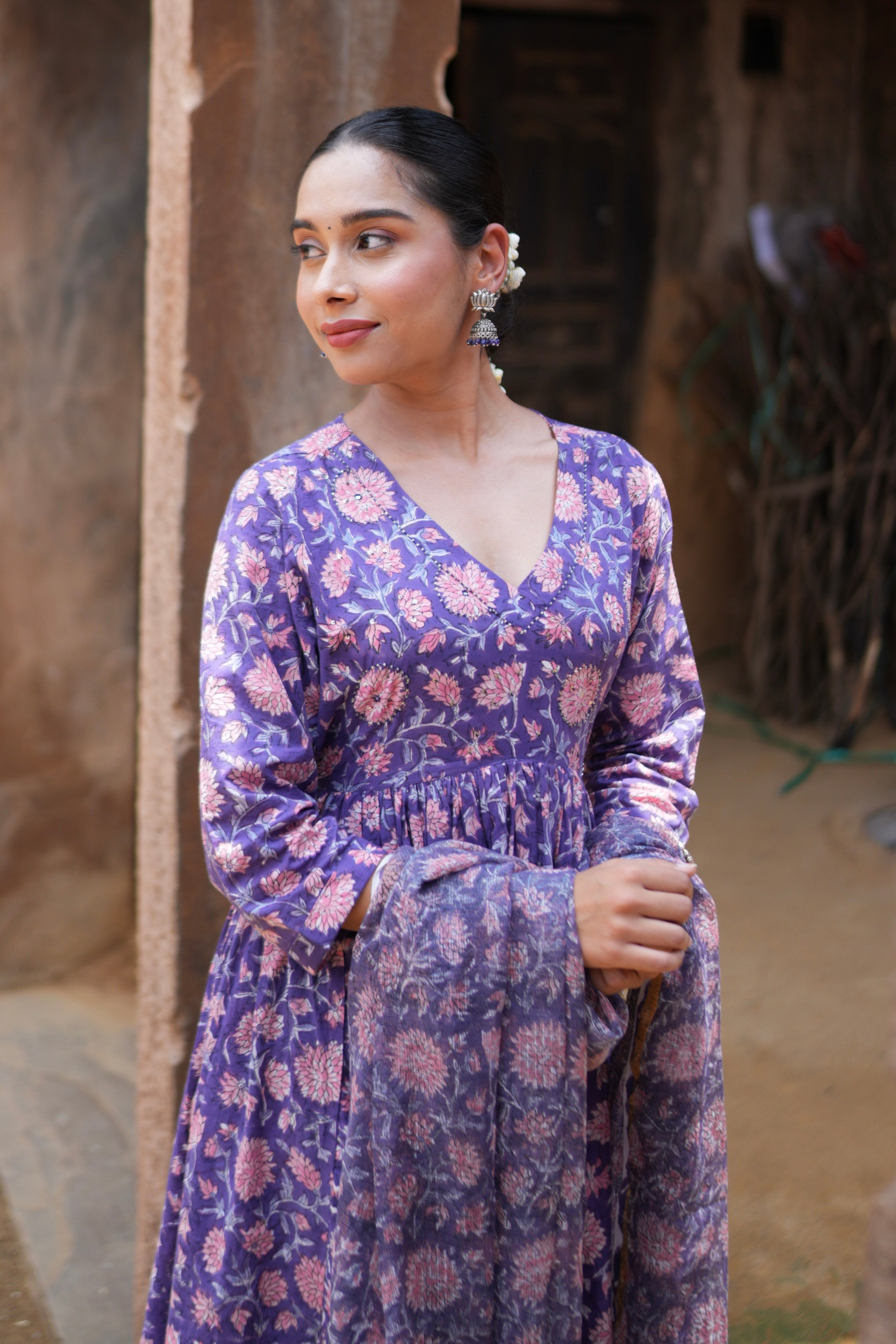 Handblock Print Cotton Anarkali Kurti for Festive and Casual Wear