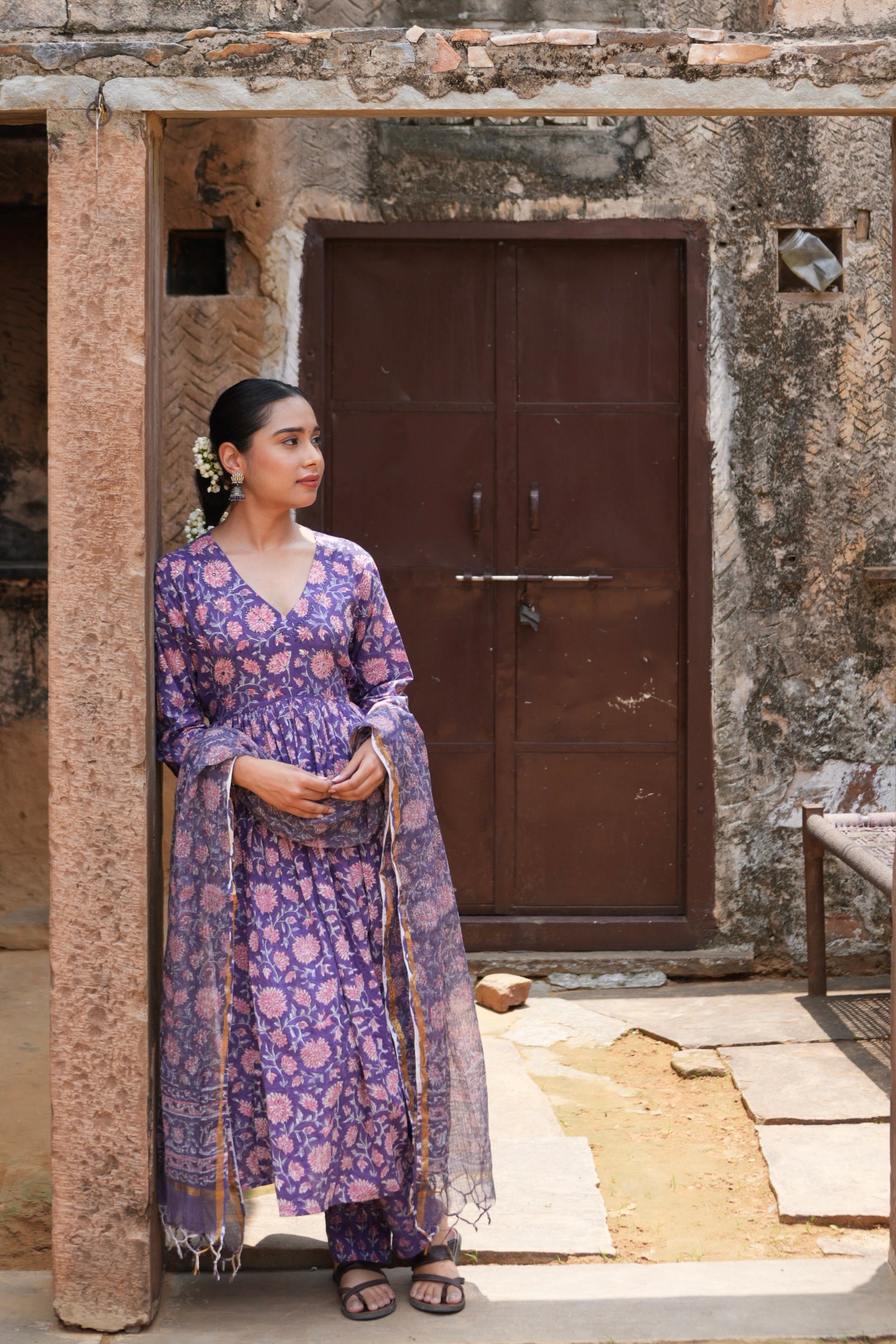 Handblock Print Cotton Anarkali Kurti for Festive and Casual Wear