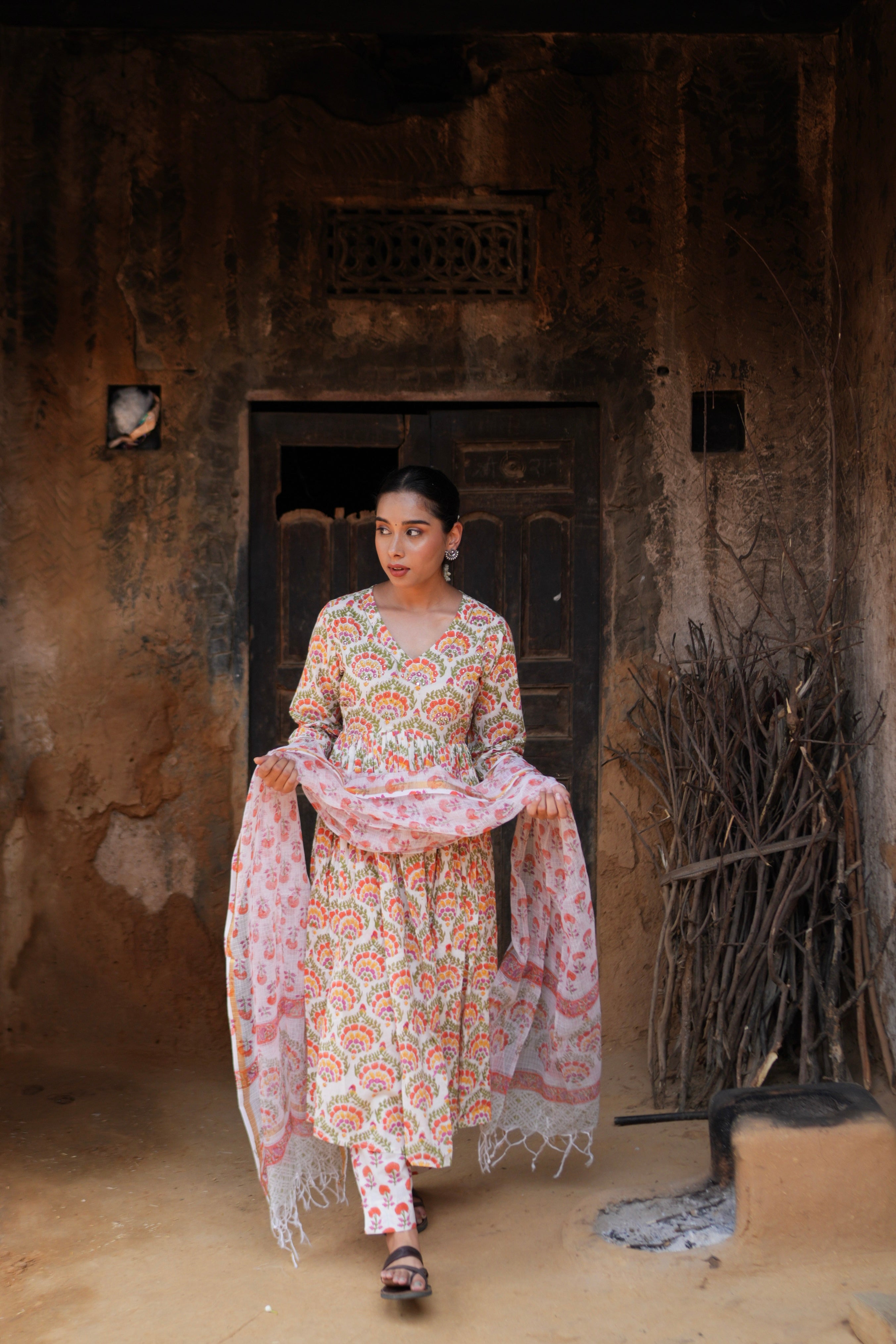 Elegant Handblock Print Cotton Anarkali Kurti for Casual Festive Wear