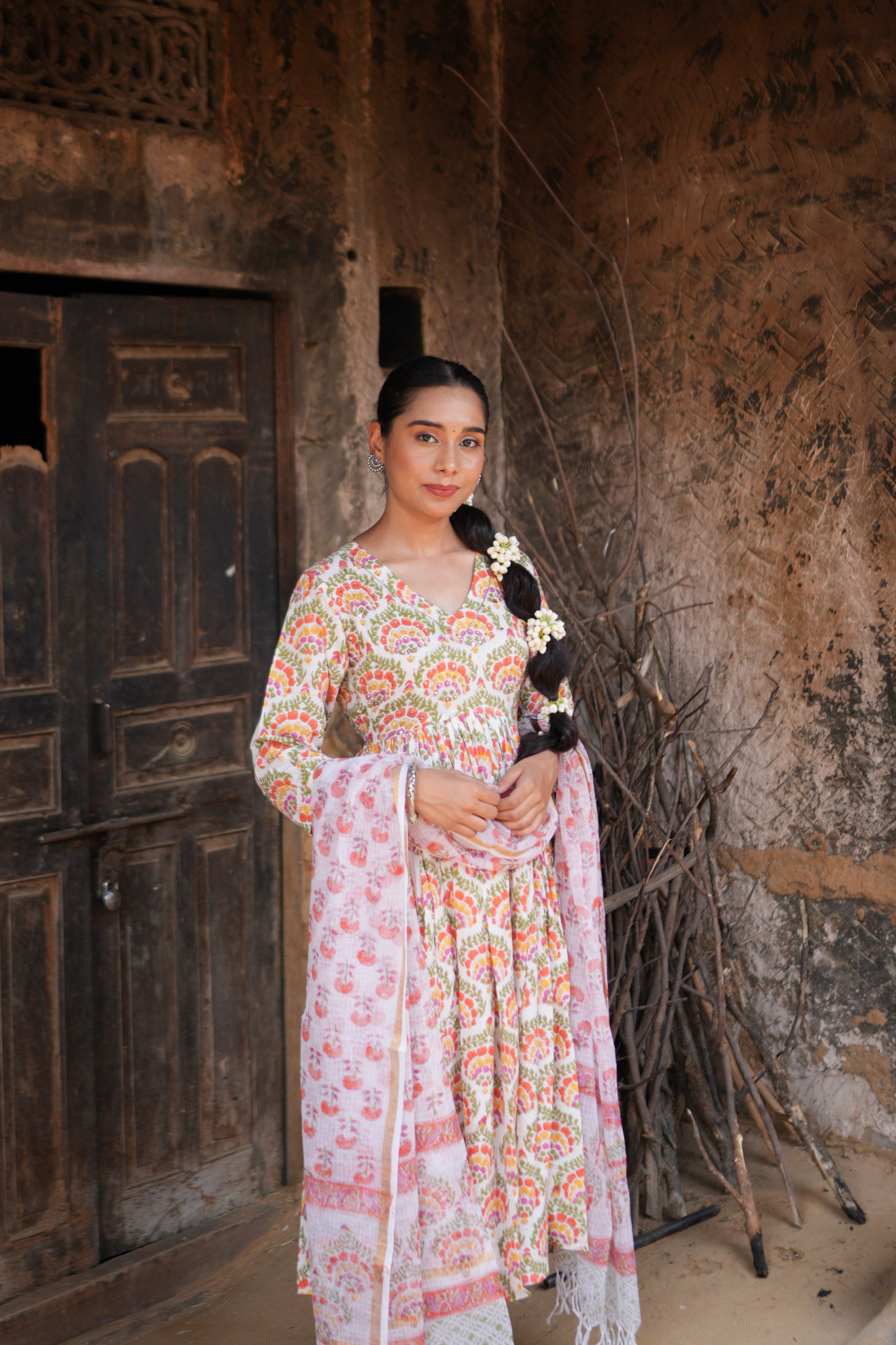 Elegant Handblock Print Cotton Anarkali Kurti for Casual Festive Wear