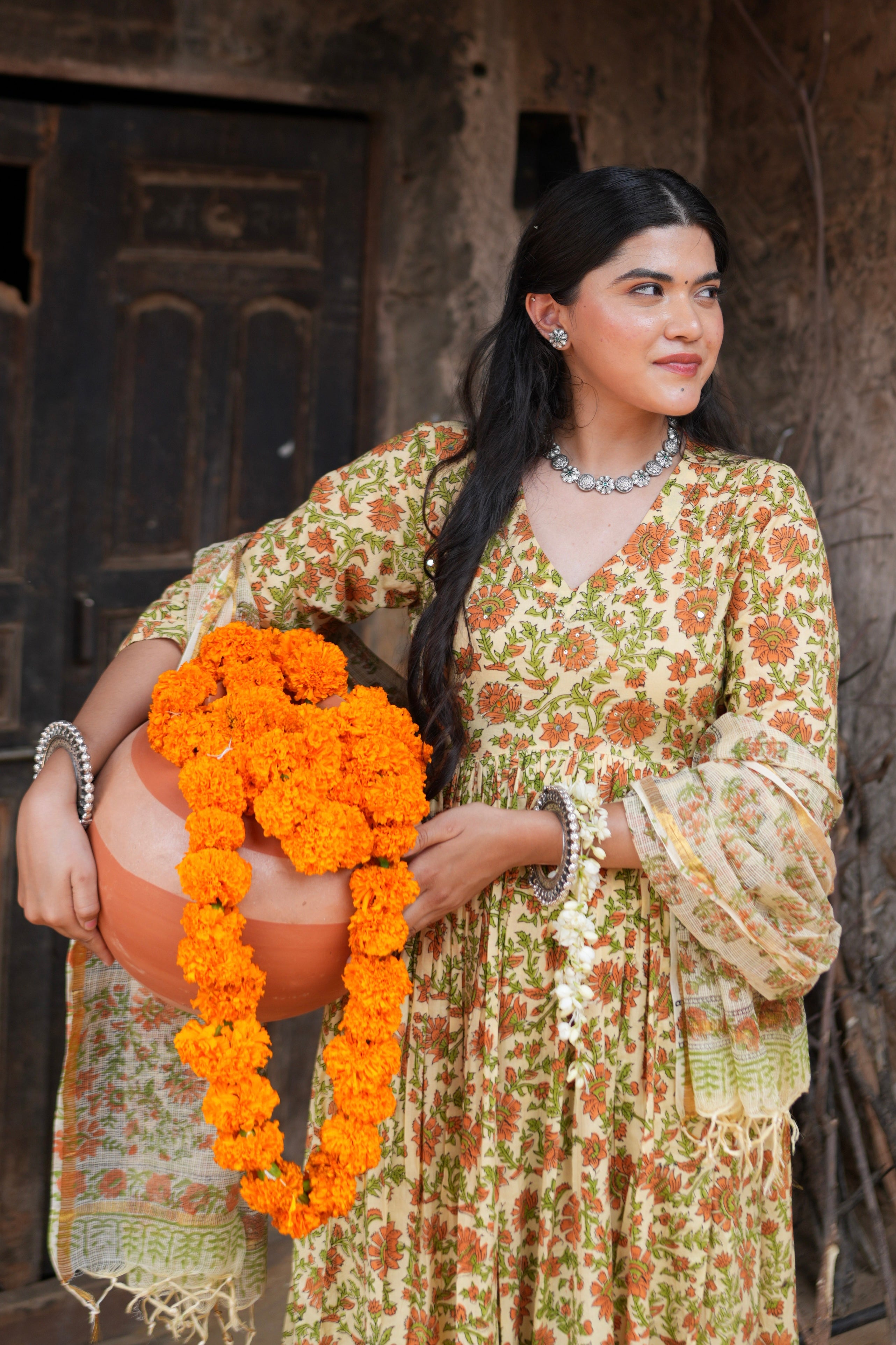 Handblock Cotton Anarkali Kurti – Elegant, Comfortable, Casual to Festive