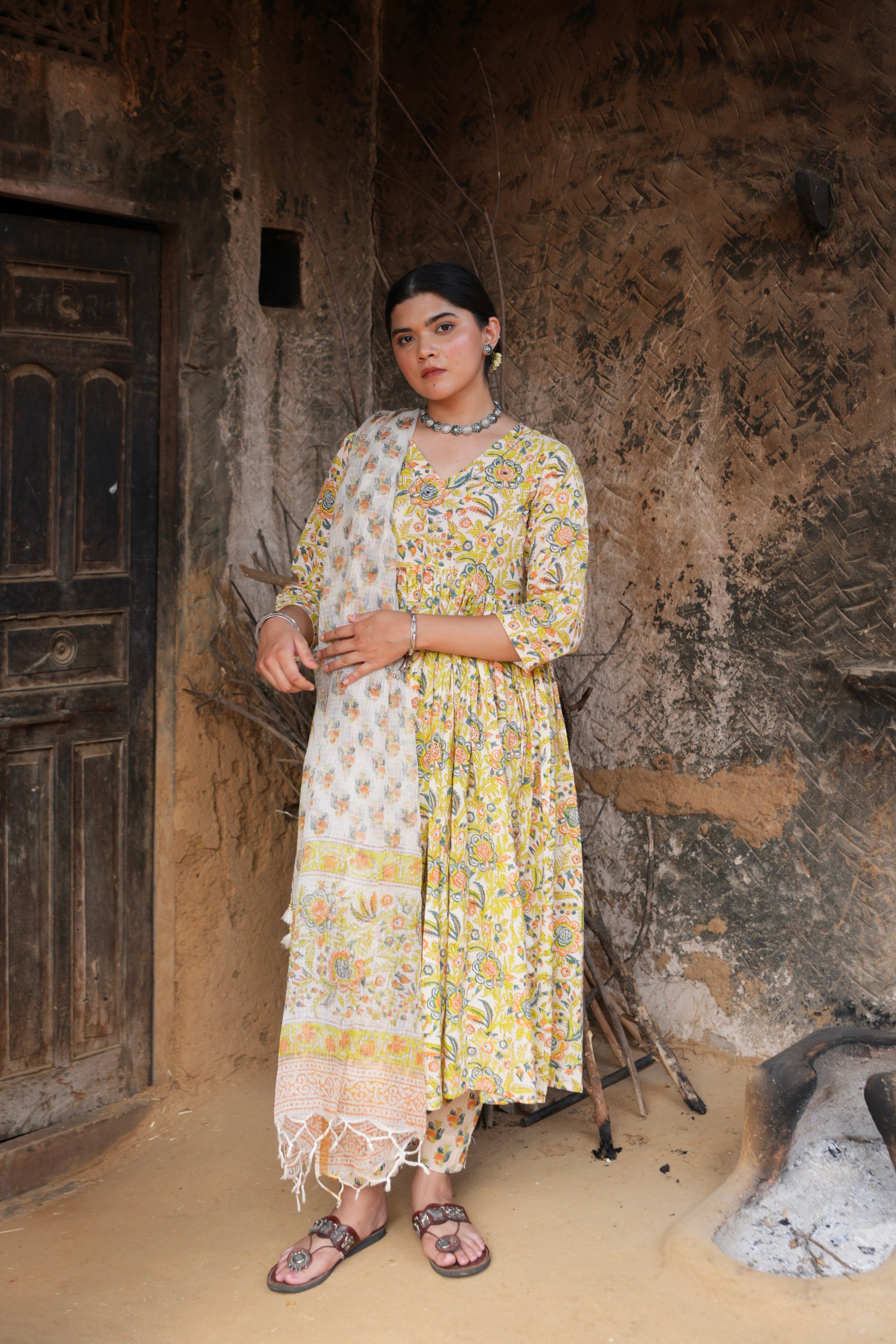 Stylish Handblock Cotton Anarkali Kurti – Comfortable, Elegant Festive Wear