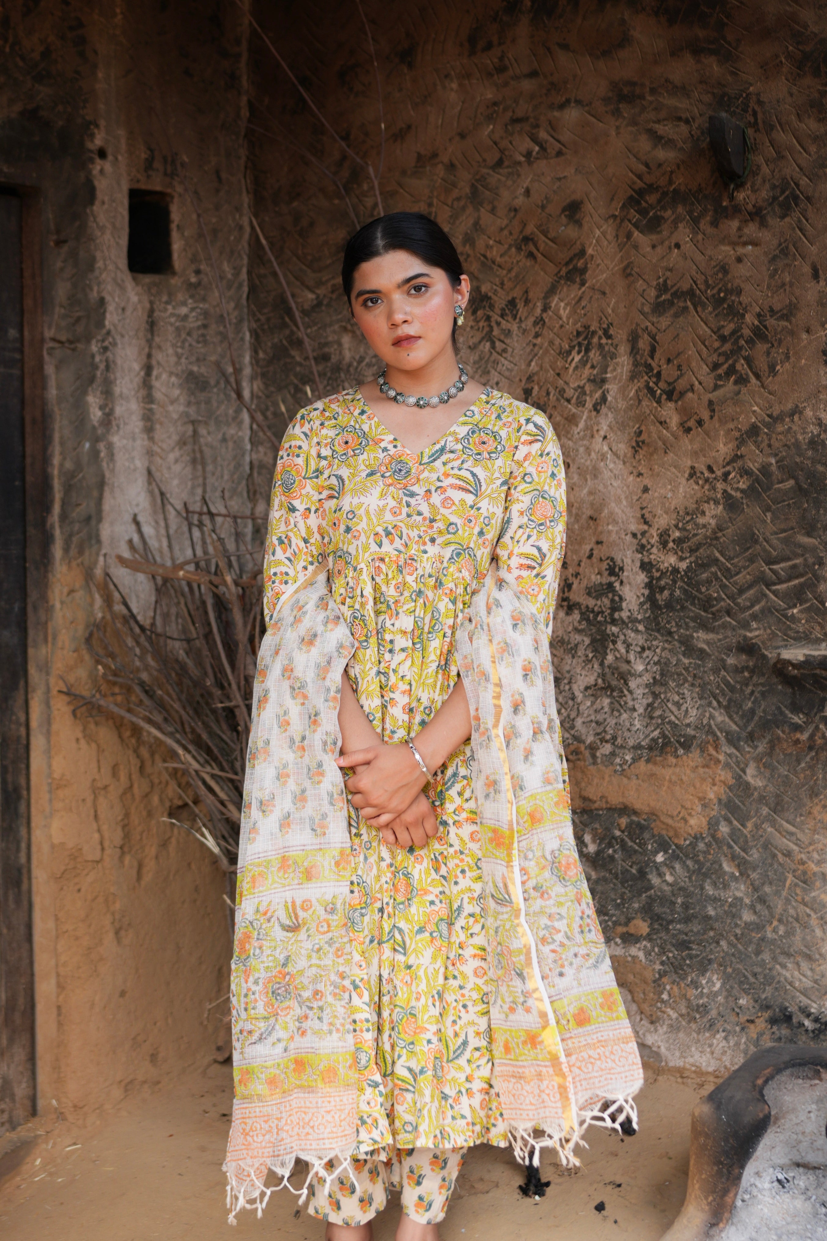 Stylish Handblock Cotton Anarkali Kurti – Comfortable, Elegant Festive Wear