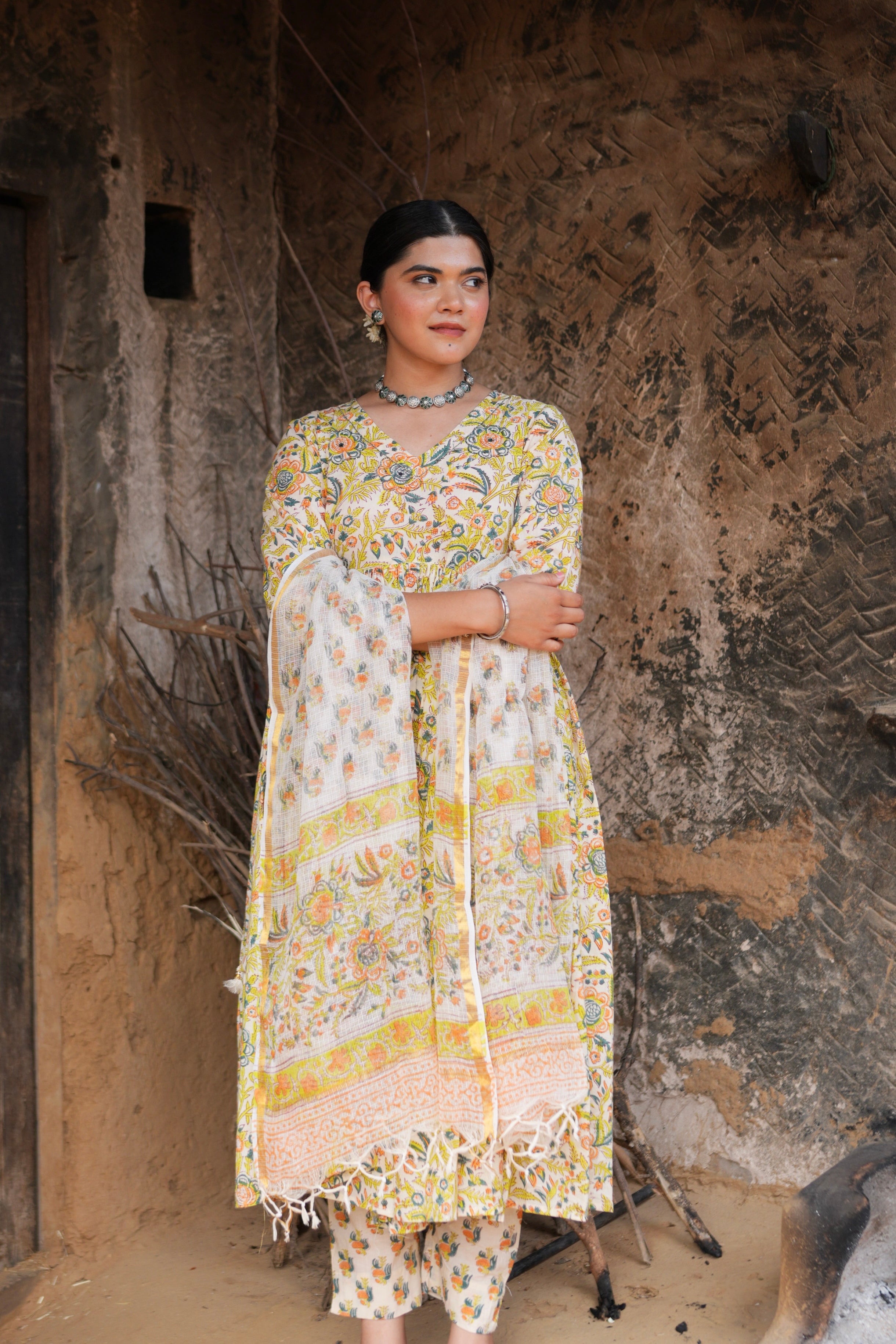Stylish Handblock Cotton Anarkali Kurti – Comfortable, Elegant Festive Wear