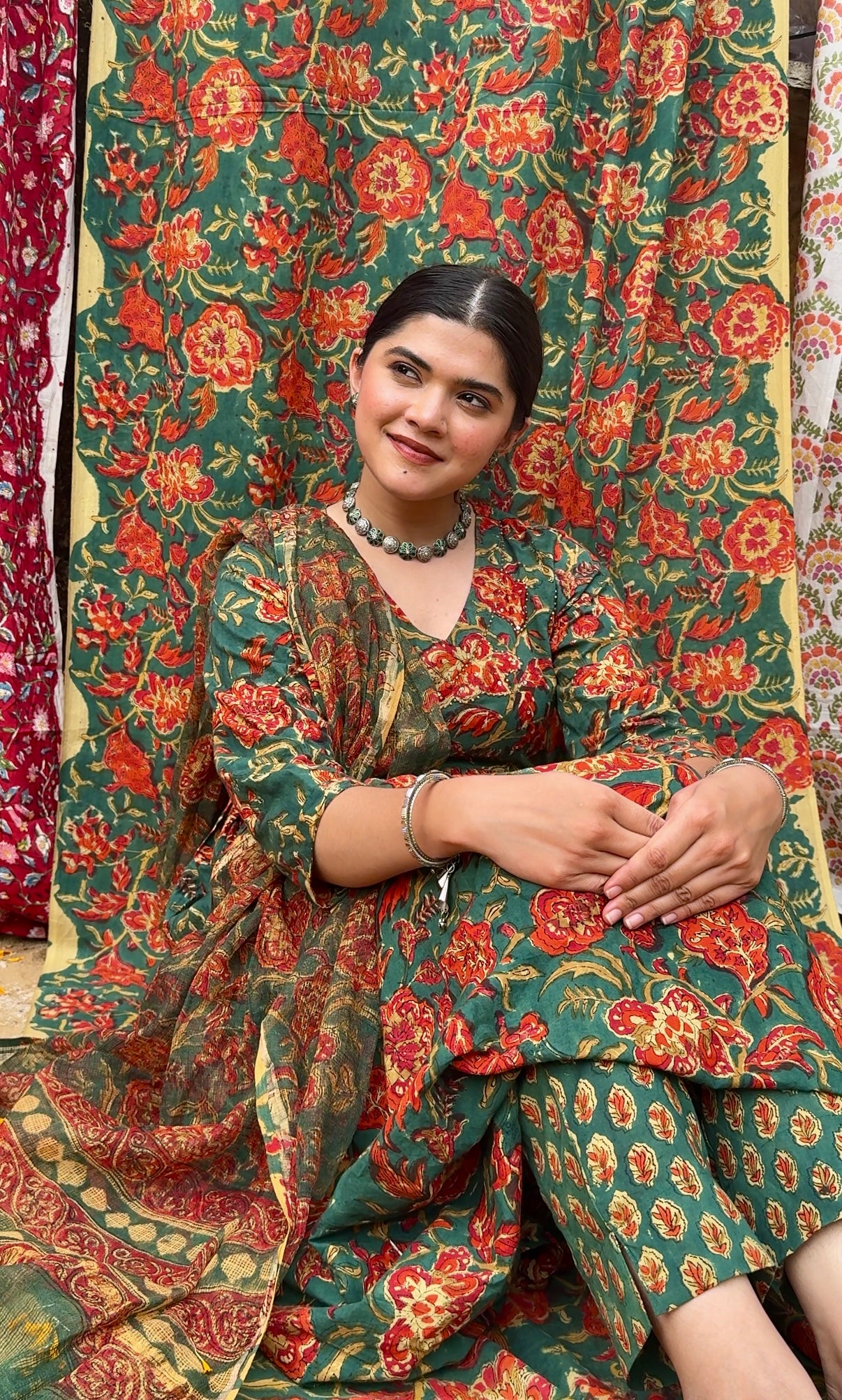 Flowy Handblock Cotton Anarkali Kurti – Stylish, Elegant Casual Festive Wear