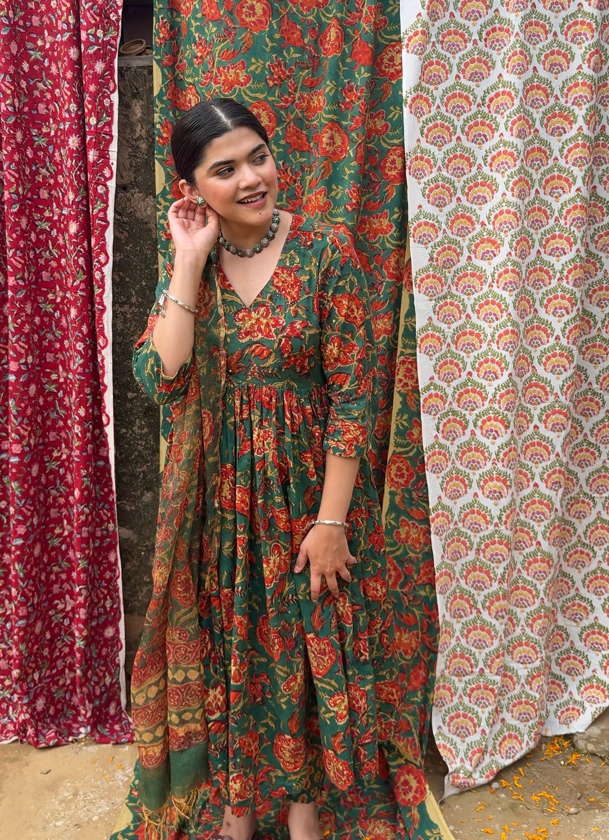 Flowy Handblock Cotton Anarkali Kurti – Stylish, Elegant Casual Festive Wear