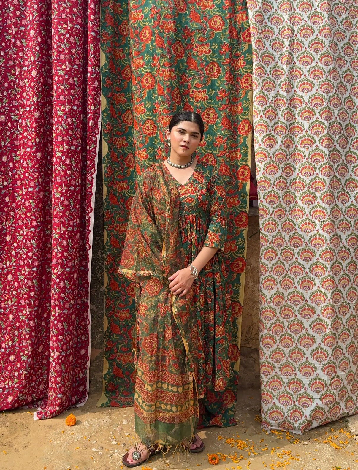 Flowy Handblock Cotton Anarkali Kurti – Stylish, Elegant Casual Festive Wear