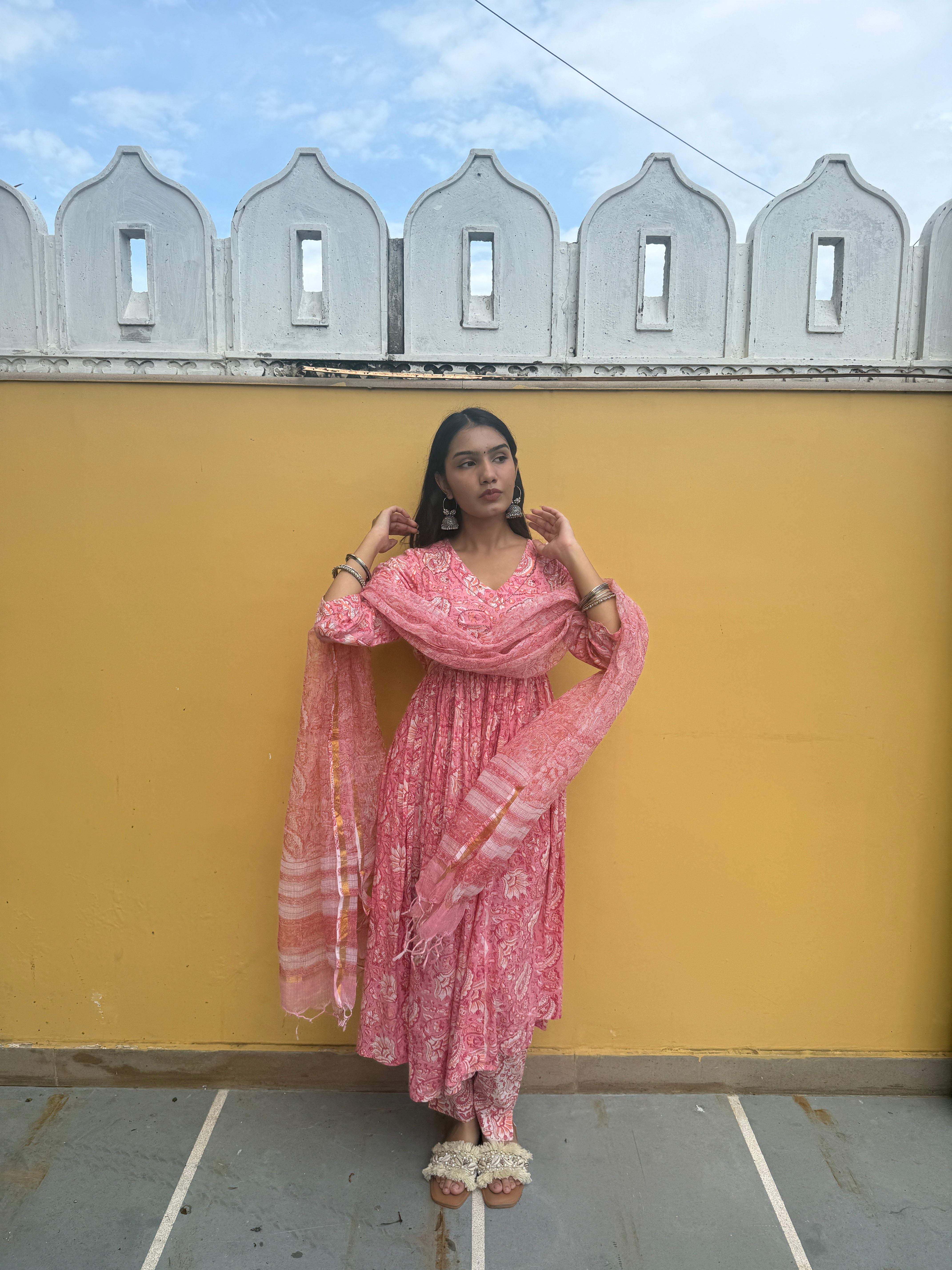 Stylish Handblock Cotton Anarkali Kurti – Elegant Casual and Festive Wear